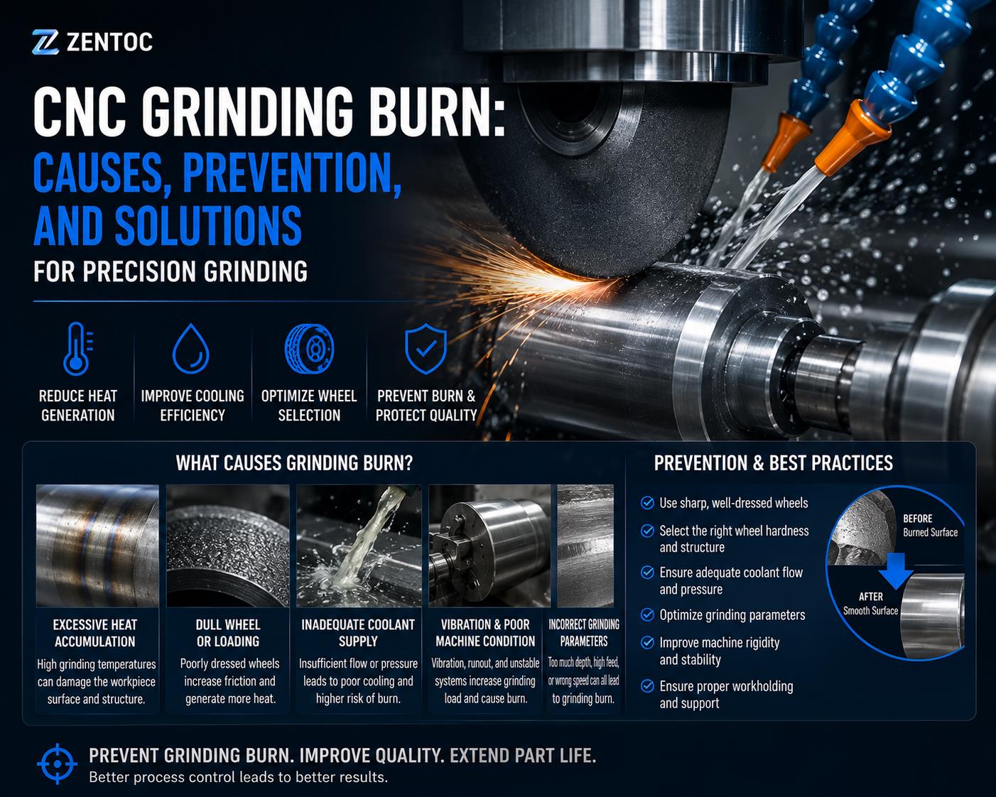 CNC Grinding Burn Causes, Prevention, and Solutions for Precision Grinding