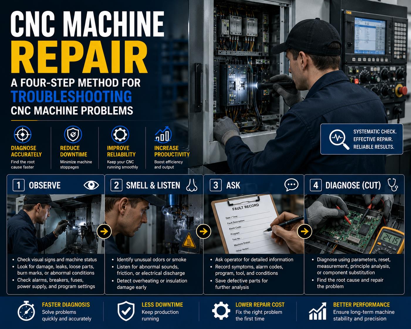 CNC Machine Repair: A Four-Step Method for Troubleshooting CNC Machine Problems